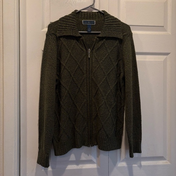 Vintage Karen Scott Olive Green Zip Up Sweater Jacket - Size Medium - Picture 1 of 6